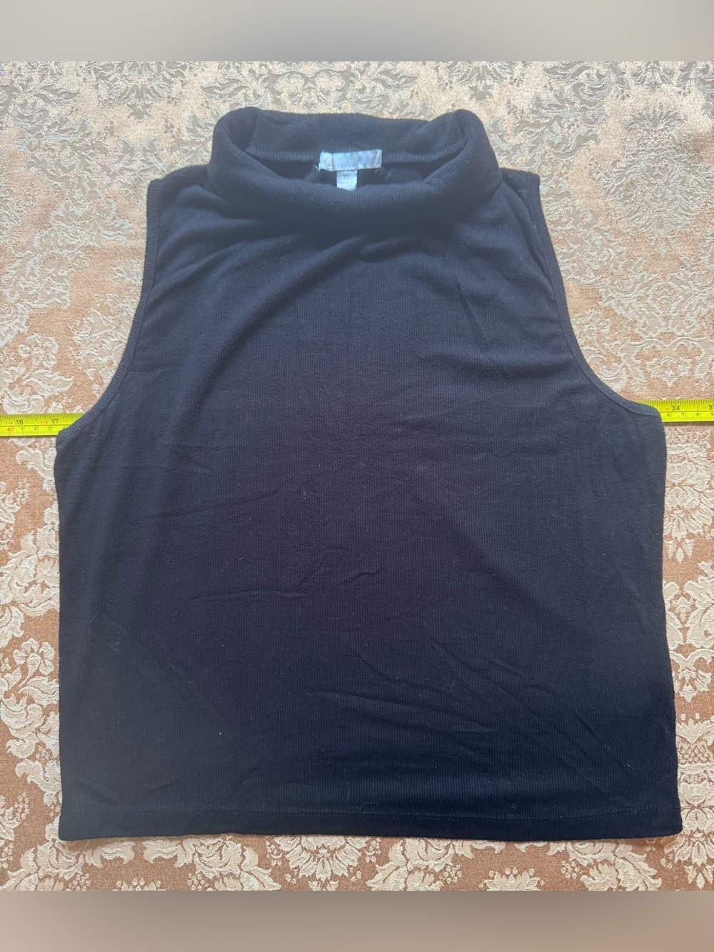Black ribbed Sleeveless roll-collar Tank Top